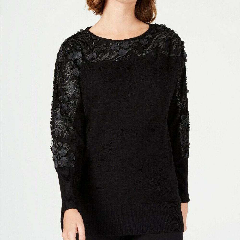 Beautiful Embellished Mesh Sweater Black 3X